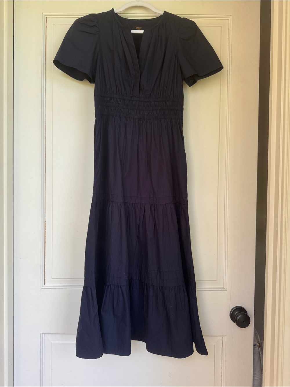 Classic Navy Cotton Tiered Dress By Quince
